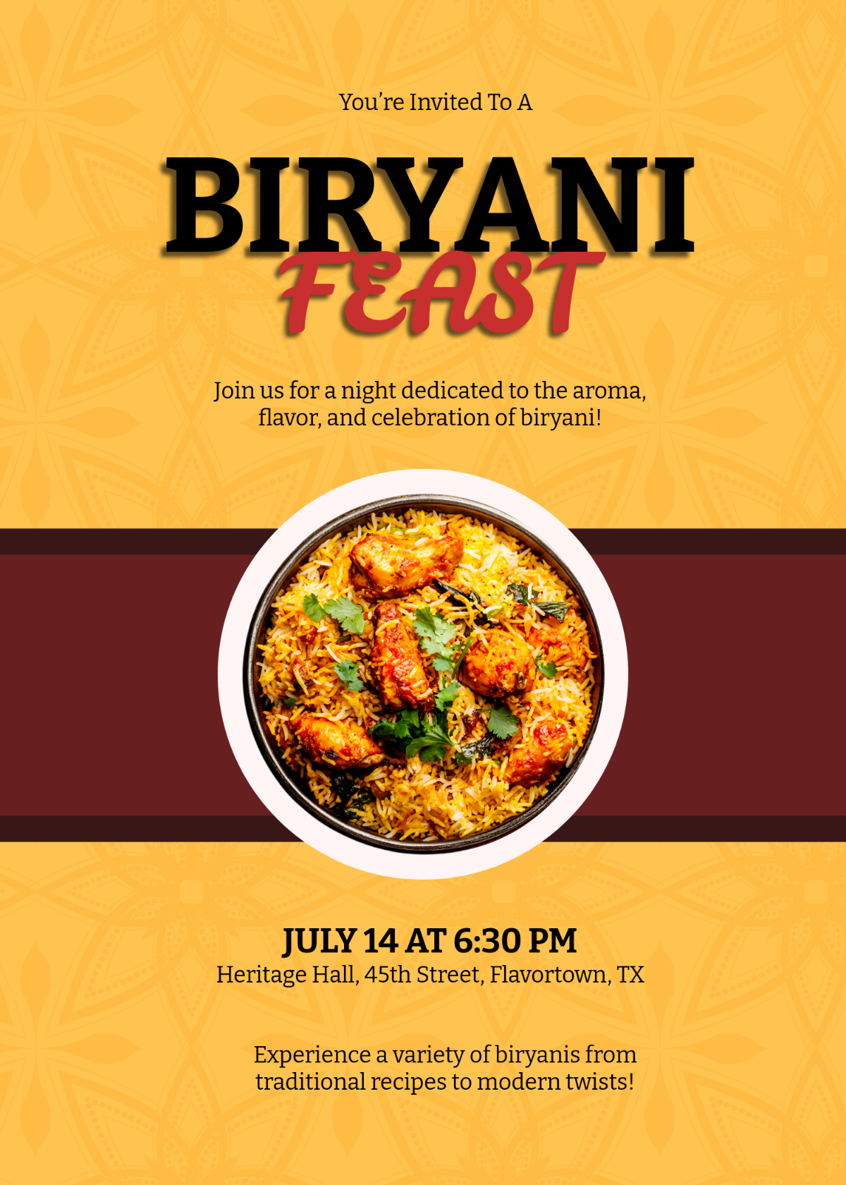 Free Biryani Food Invitation Template