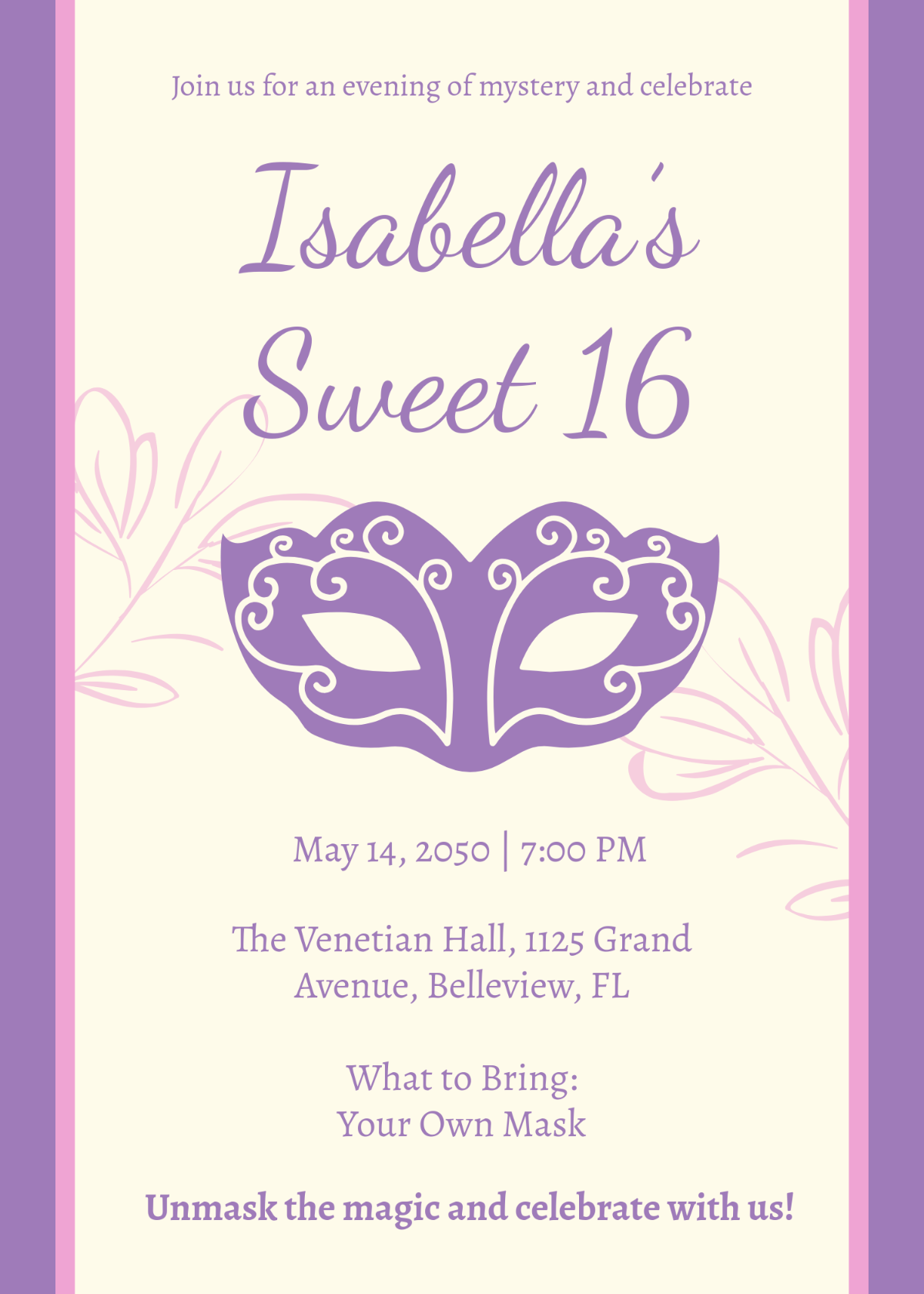 Free Creative Masquerade Sweet 16 Invitation Template