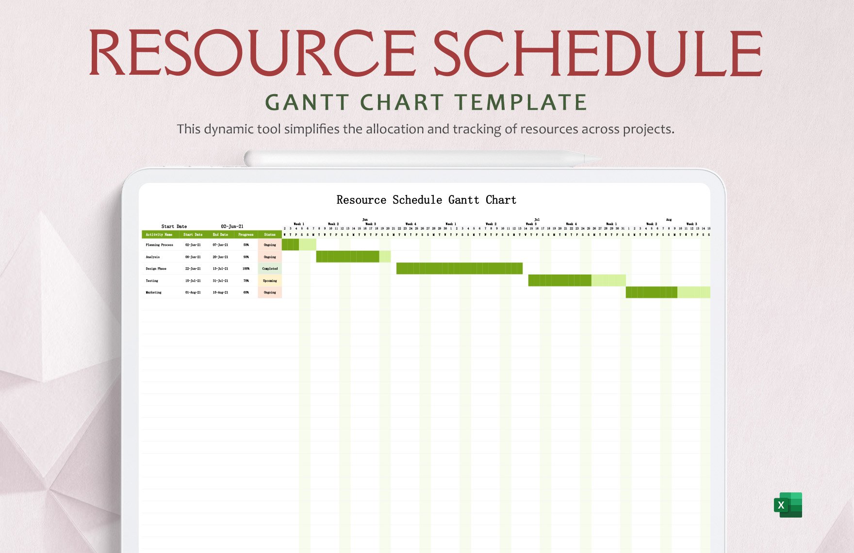 Resource Schedule Gantt Chart Template in Excel