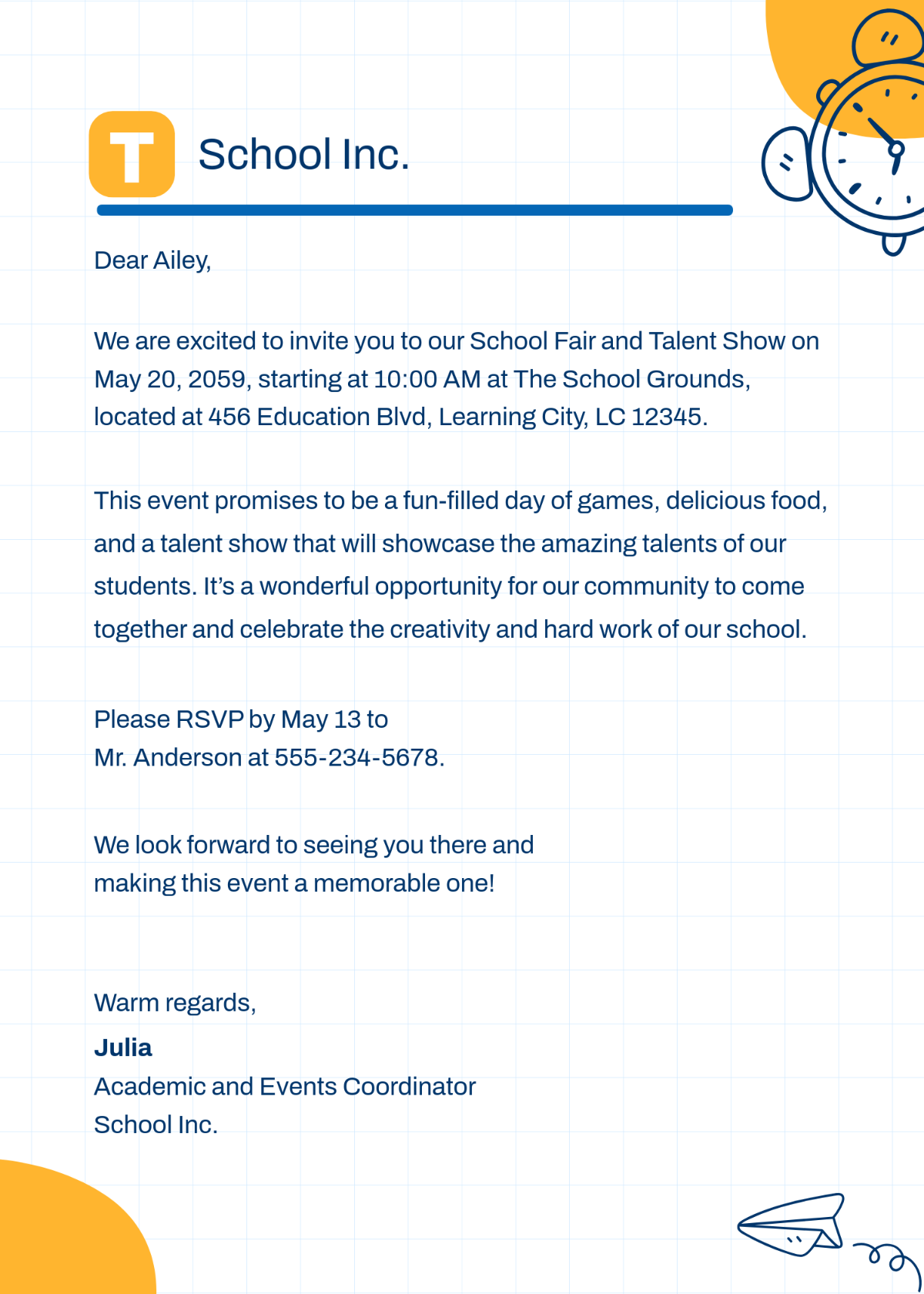 Free School Invitation Letter Template