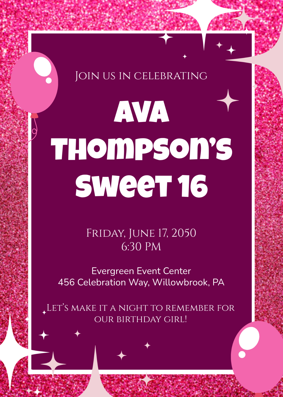 Free Glitter Sweet 16 Invitation Template