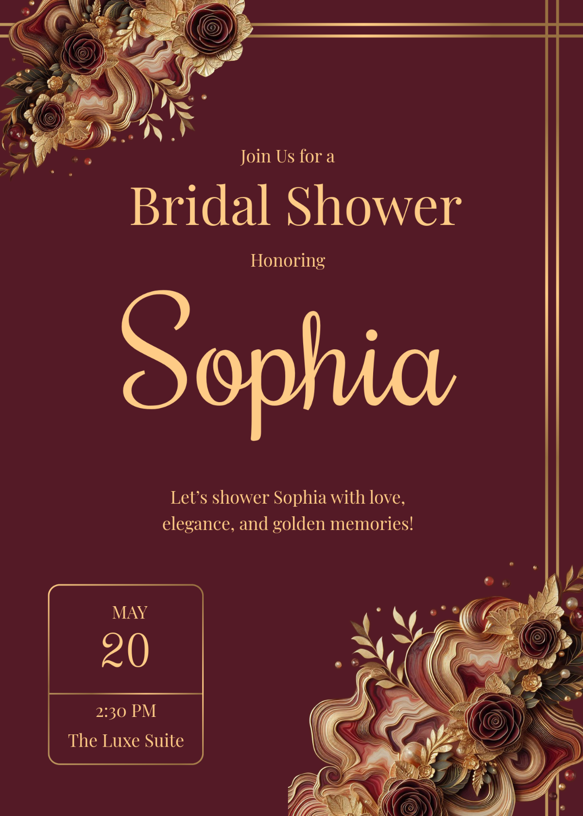 Free Aesthetic Gold Bridal Shower Invitation Template