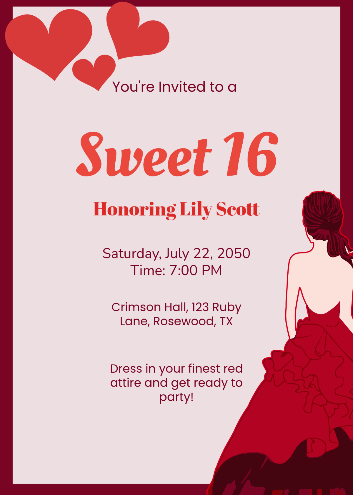 Free Red-Themed Sweet 16 Invitation Template