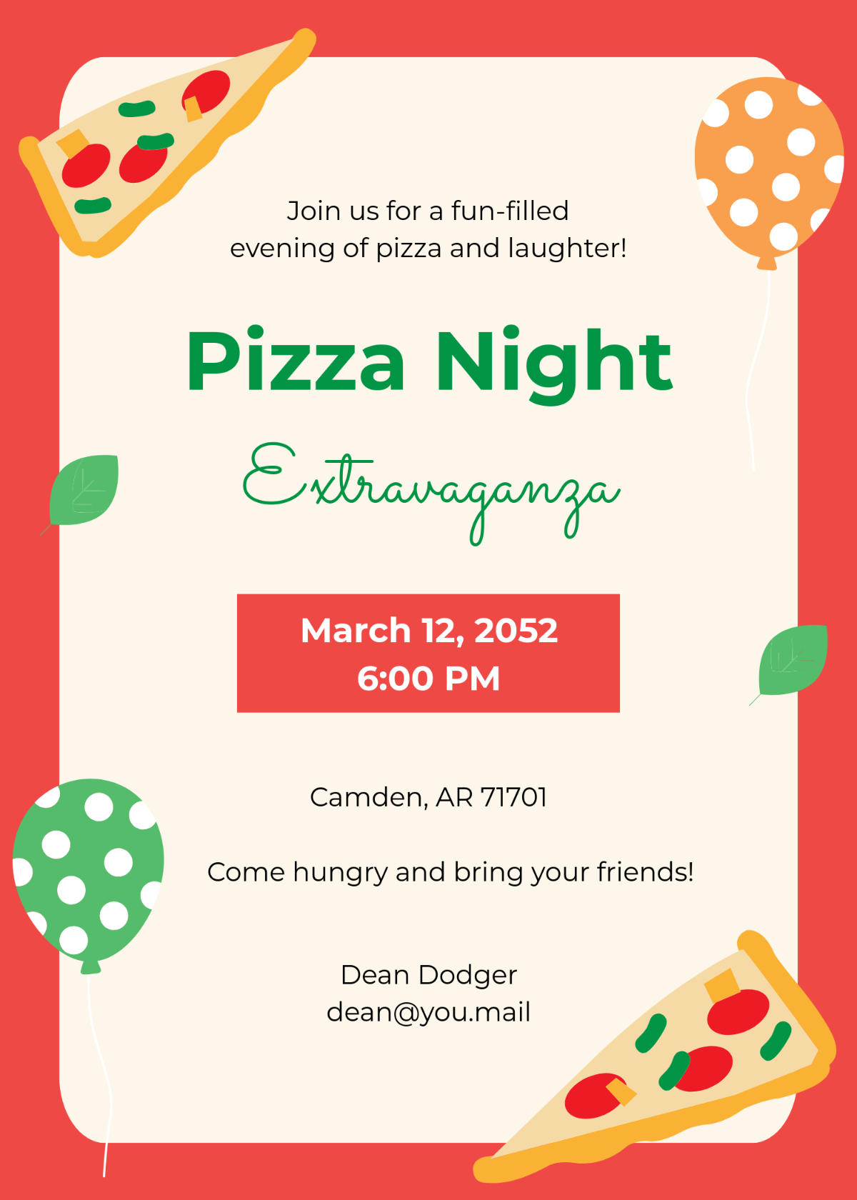 Free Pizza Food Invitation Design Template