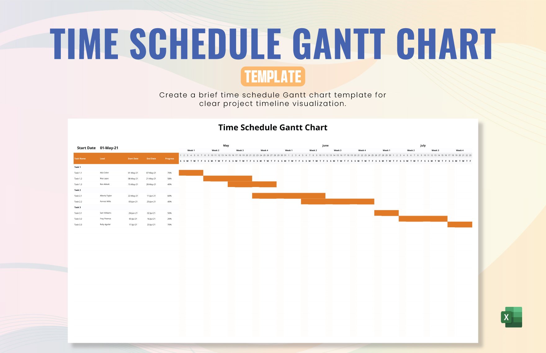 Time Schedule Gantt Chart Template in Excel