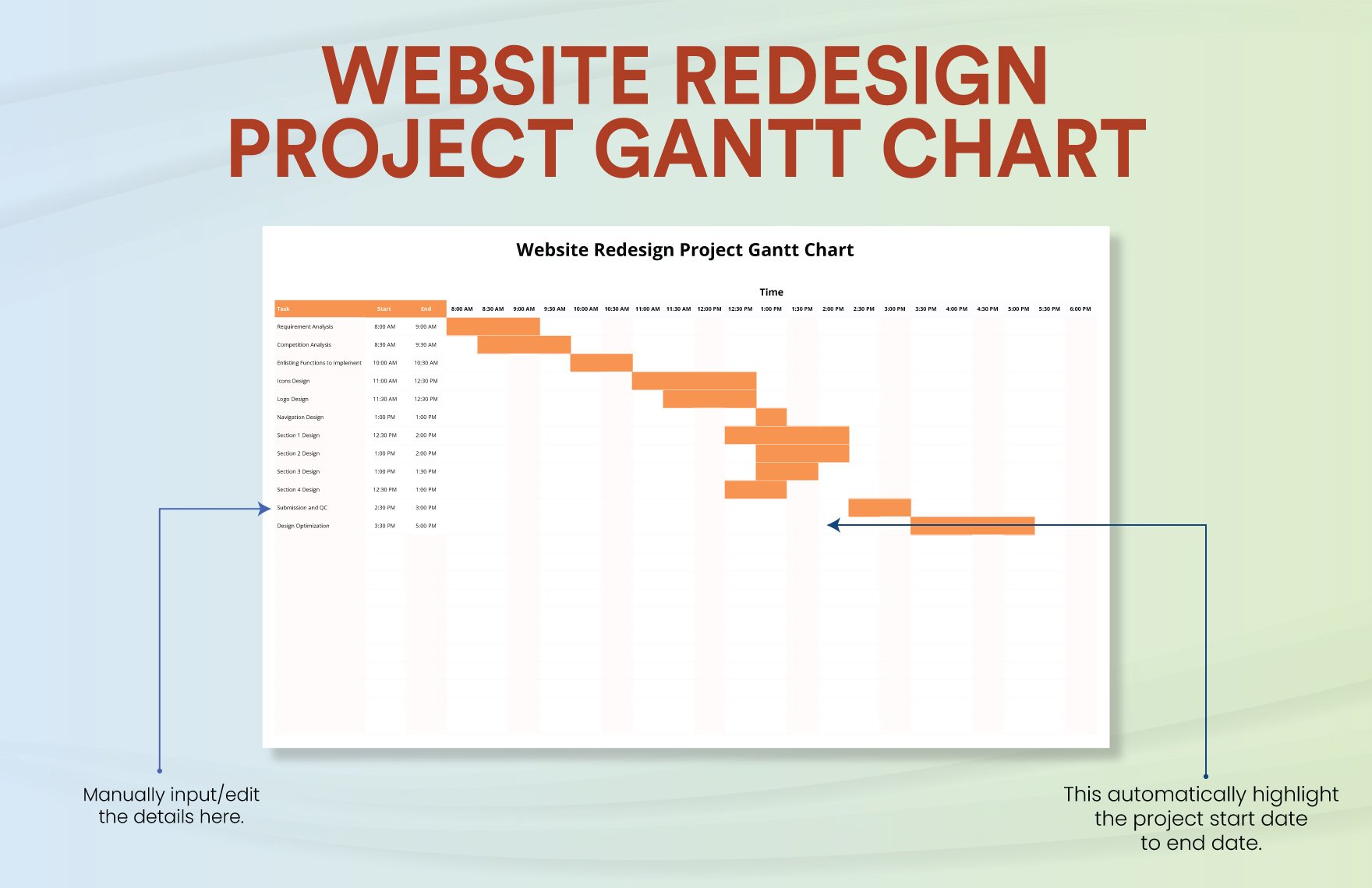 Website Redesign Project Gantt Chart Template