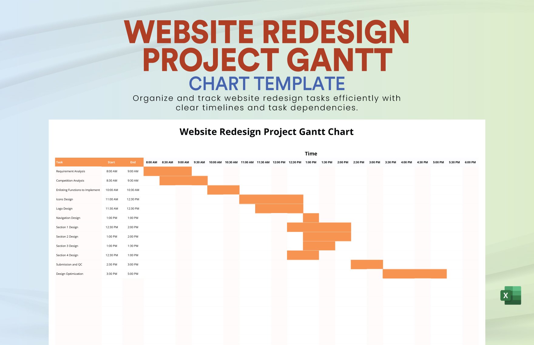 Free Website Redesign Project Gantt Chart Template in Excel