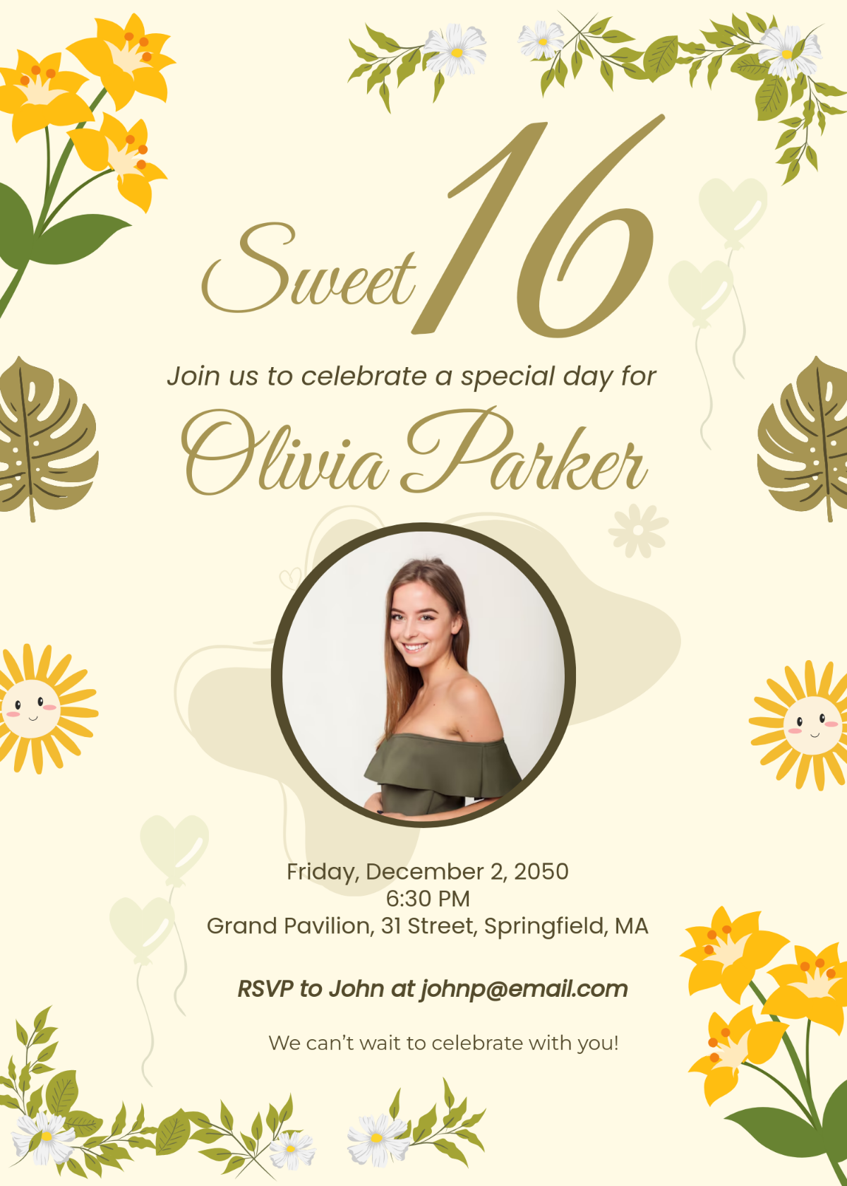 Free Simple Birthday Sweet 16 Invitation Template