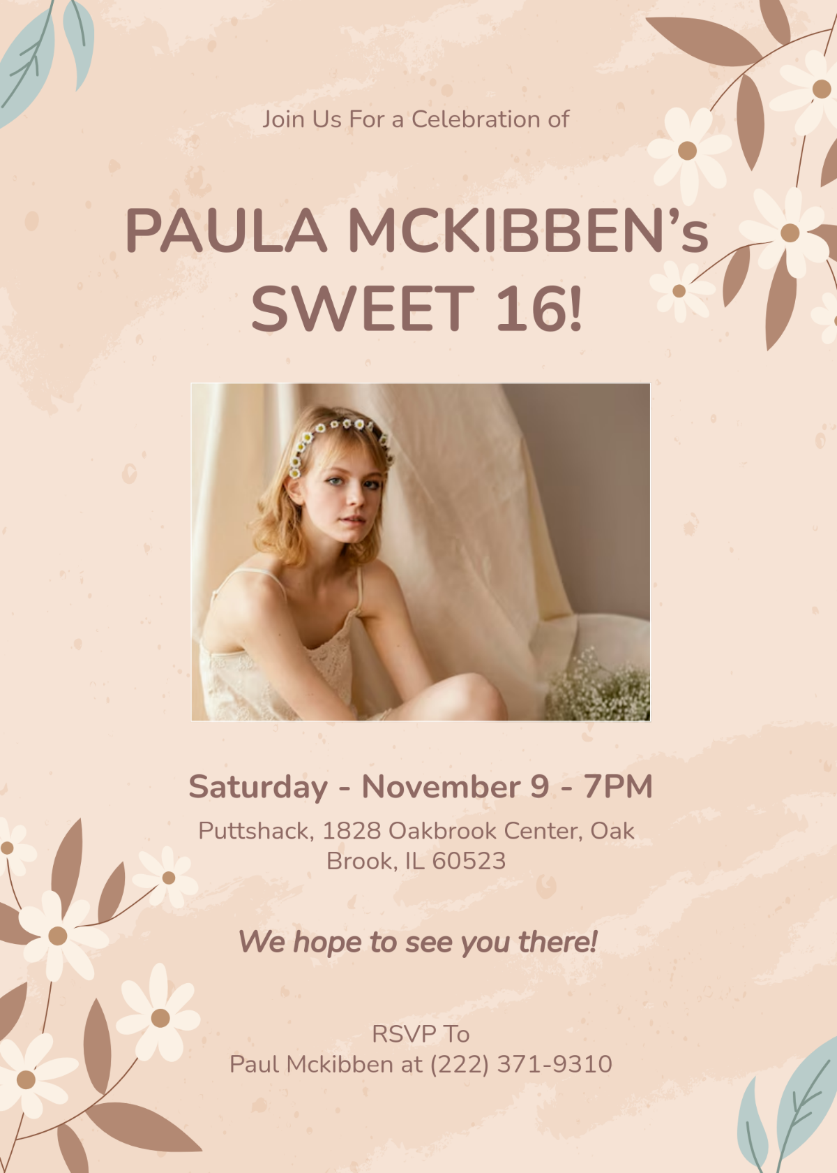 Free Dusty Sweet 16 Invitation Template