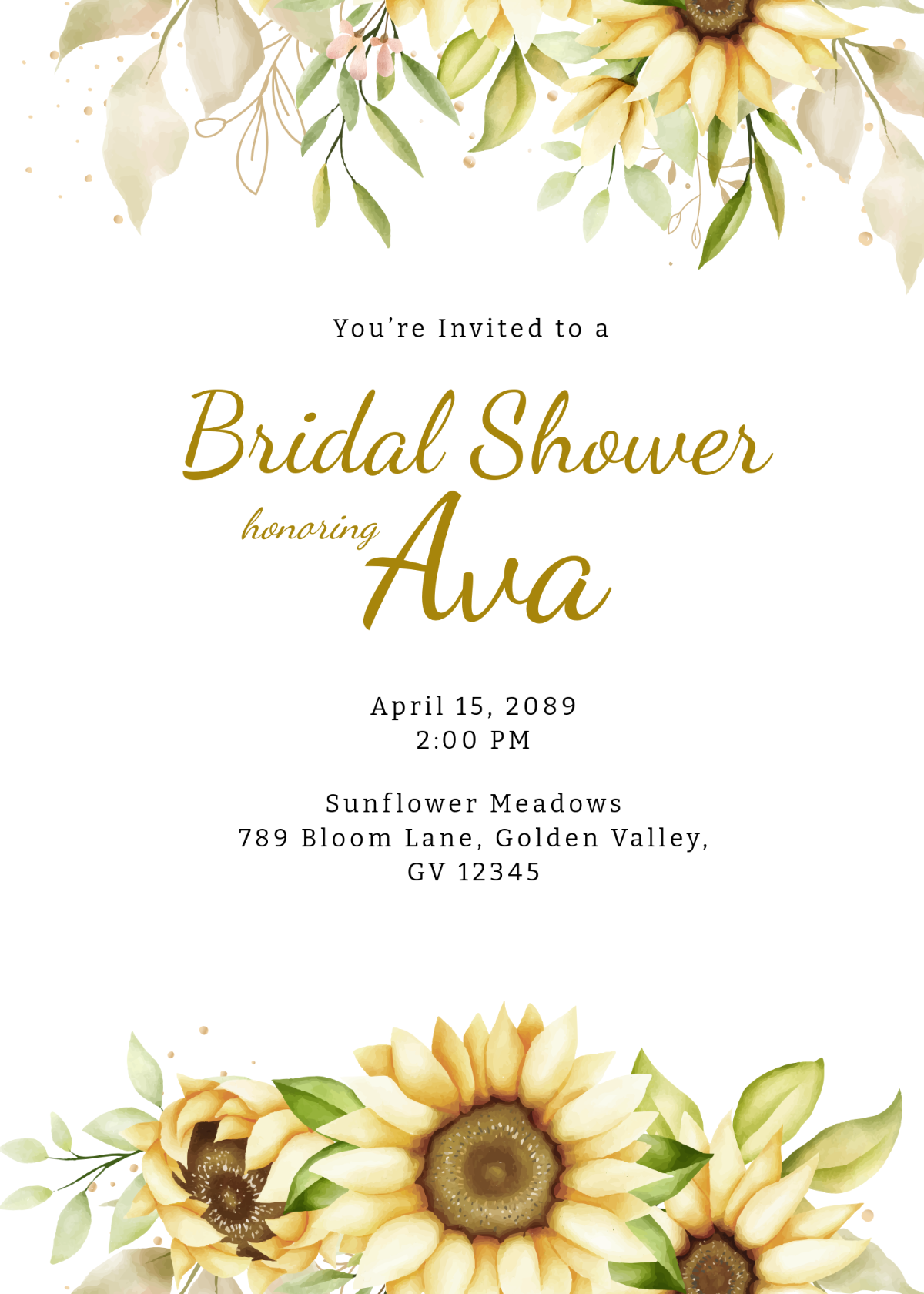 Free Sunflower Bridal Shower Invitation Template