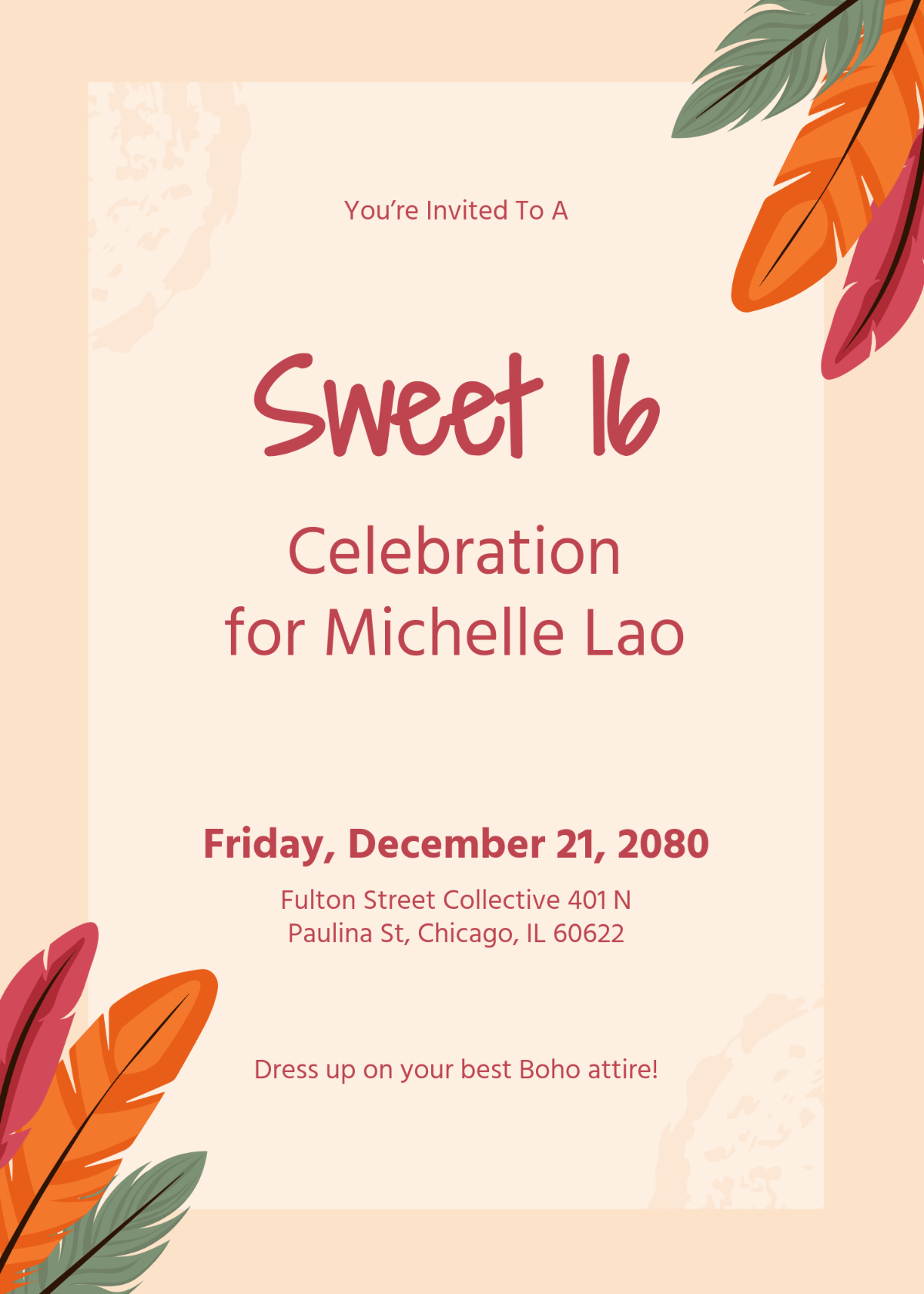 Free Colorful Boho Sweet 16 Invitation Template