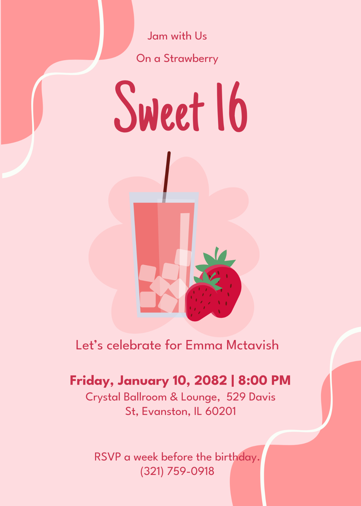 Free Strawberry Sweet 16 Invitation Template