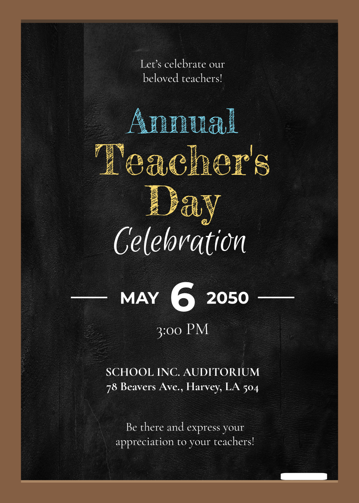 Free Chalkboard Invitation Template for Teachers