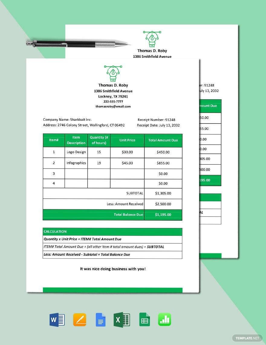 Freelance Receipt of Payment Template