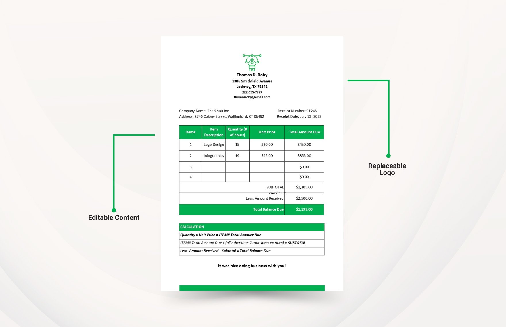 Freelance Receipt of Payment Template