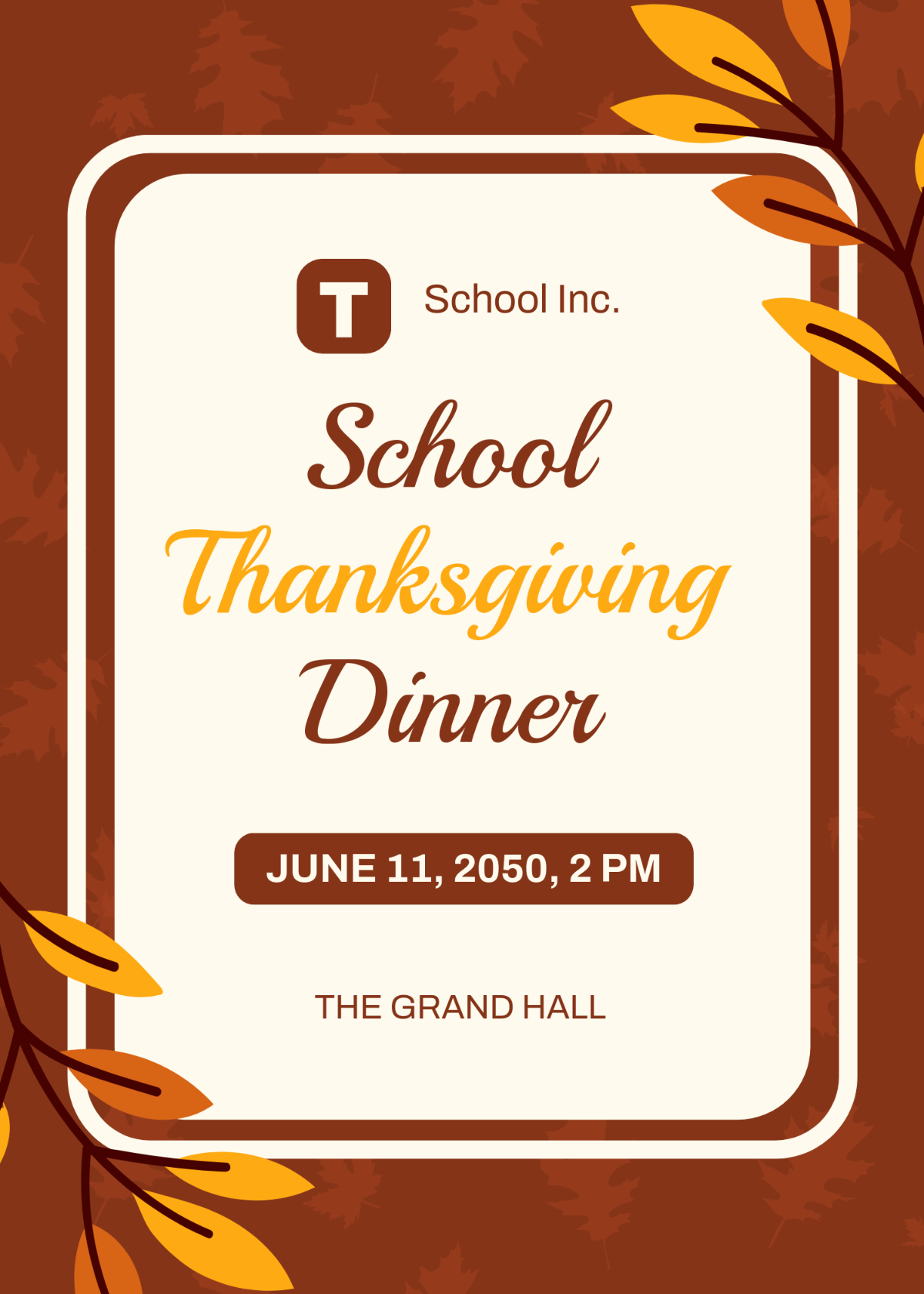 Free Thanksgiving School Invitation Design Template