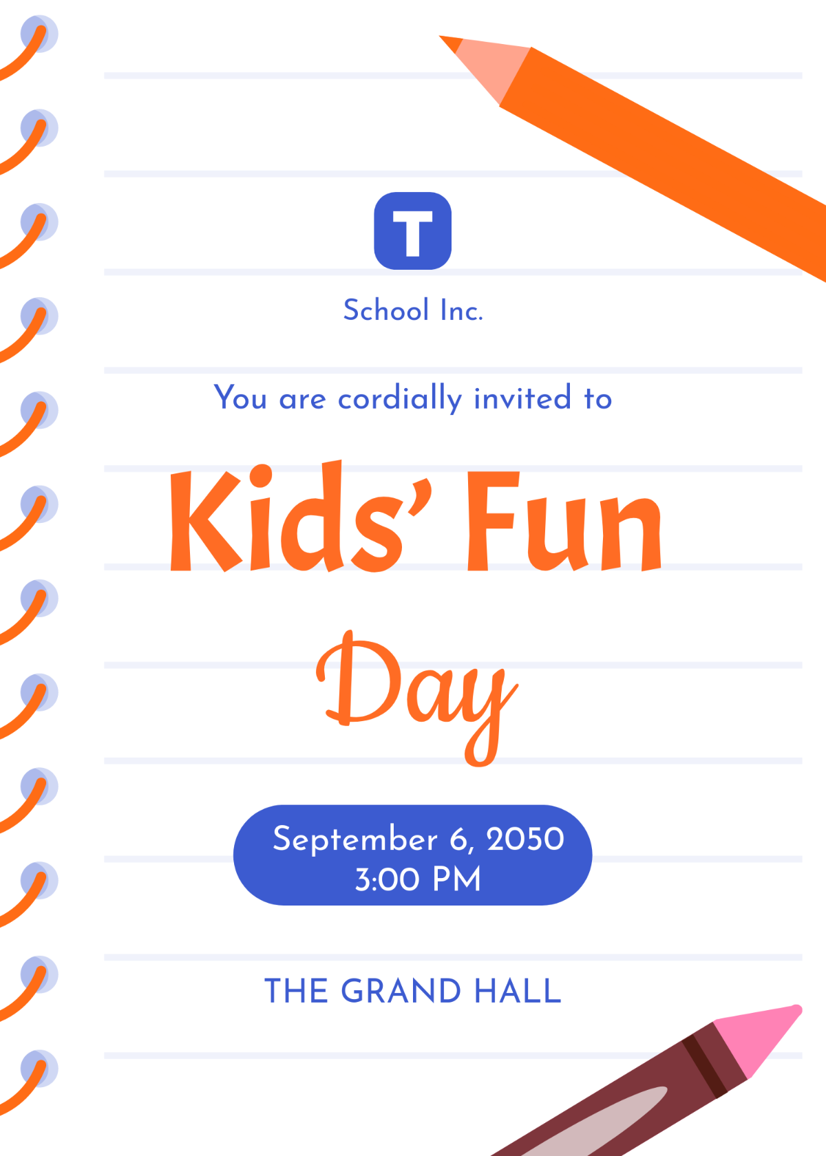 Free School Invitation for Kids Template