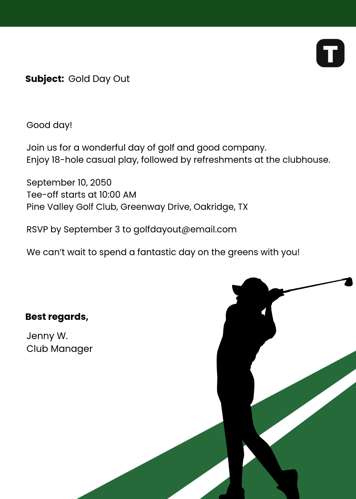 Free Golf Invitation Email Template