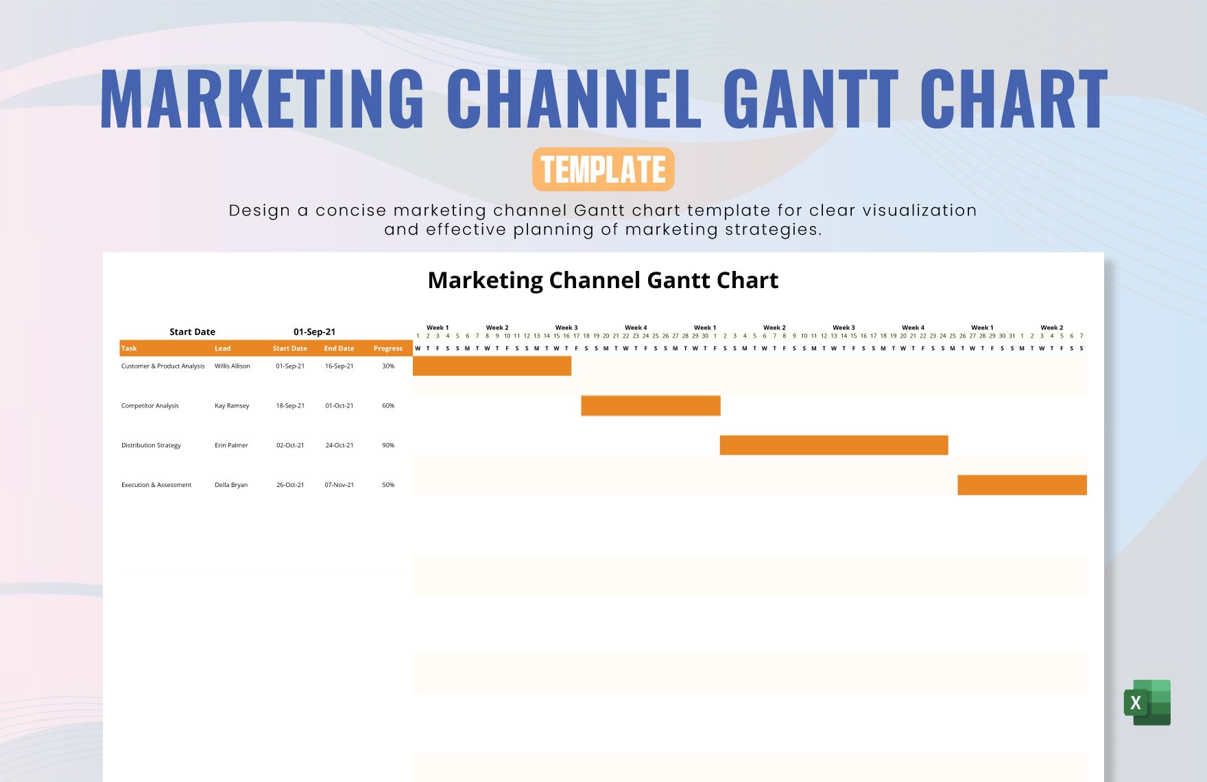 Marketing Channel Gantt Chart Template in Excel