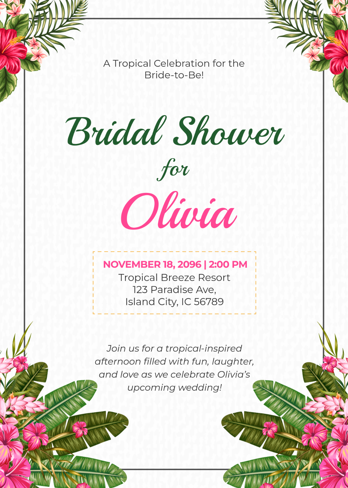 Free Tropical Bridal Shower Invitation Template