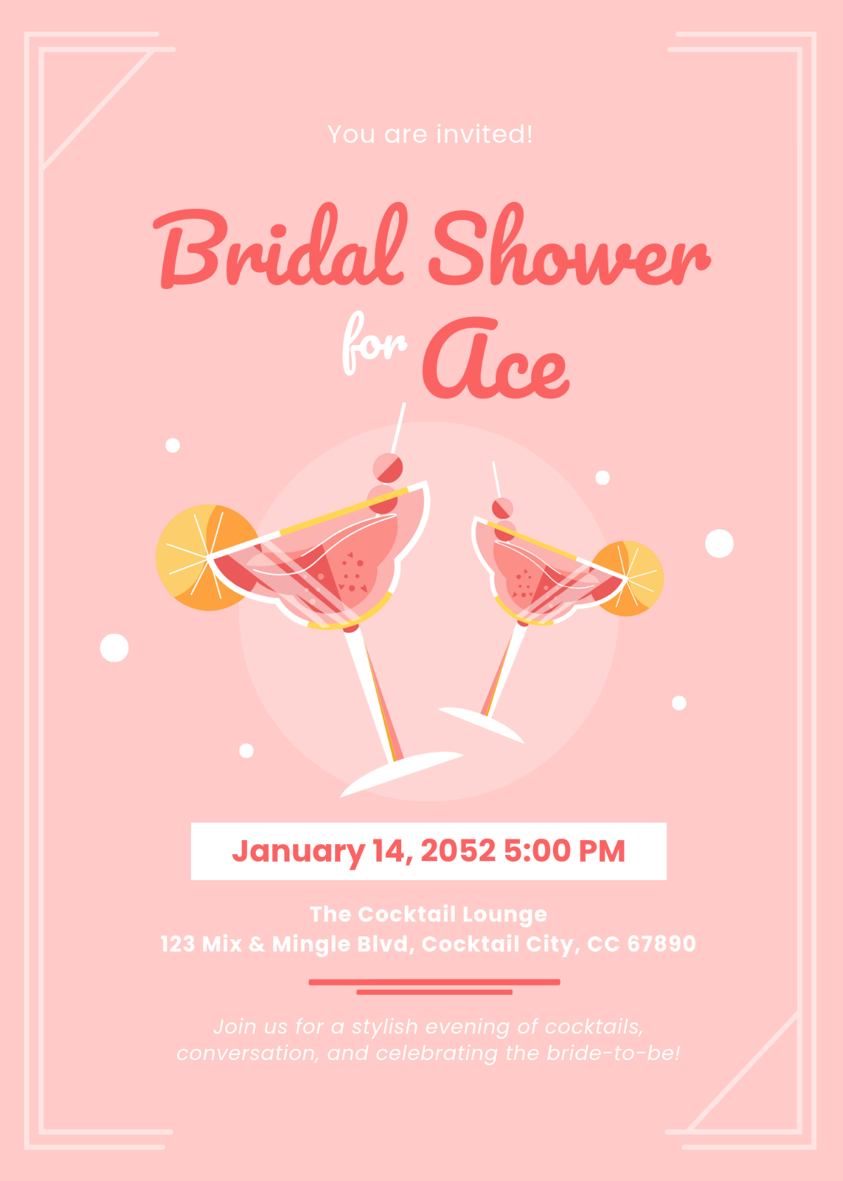 Free Cocktail Theme Bridal Shower Invitation Template