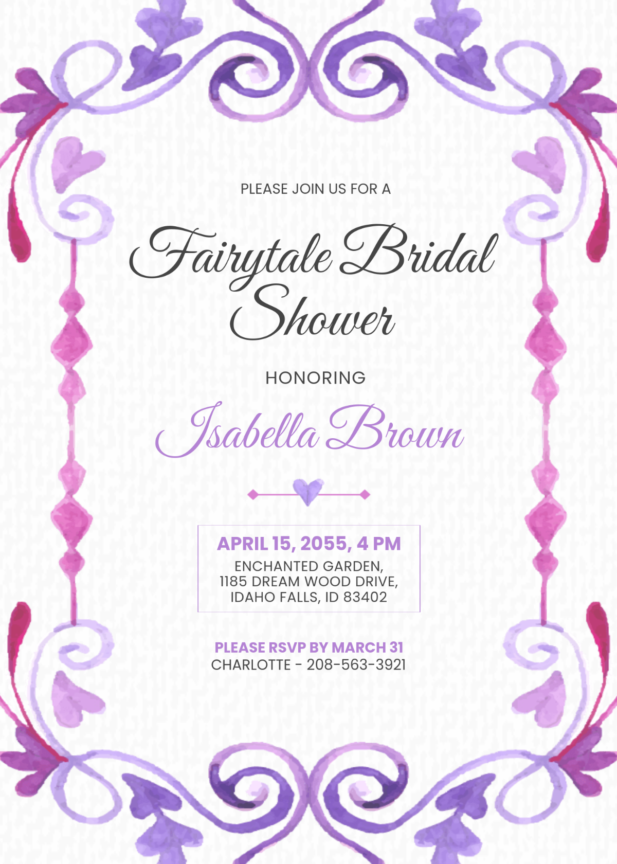 Free Fairytale Bridal Shower Invitation Template