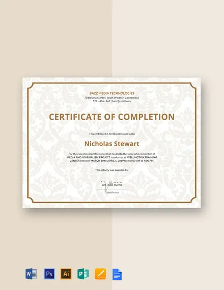Free Project Completion Certificate Template