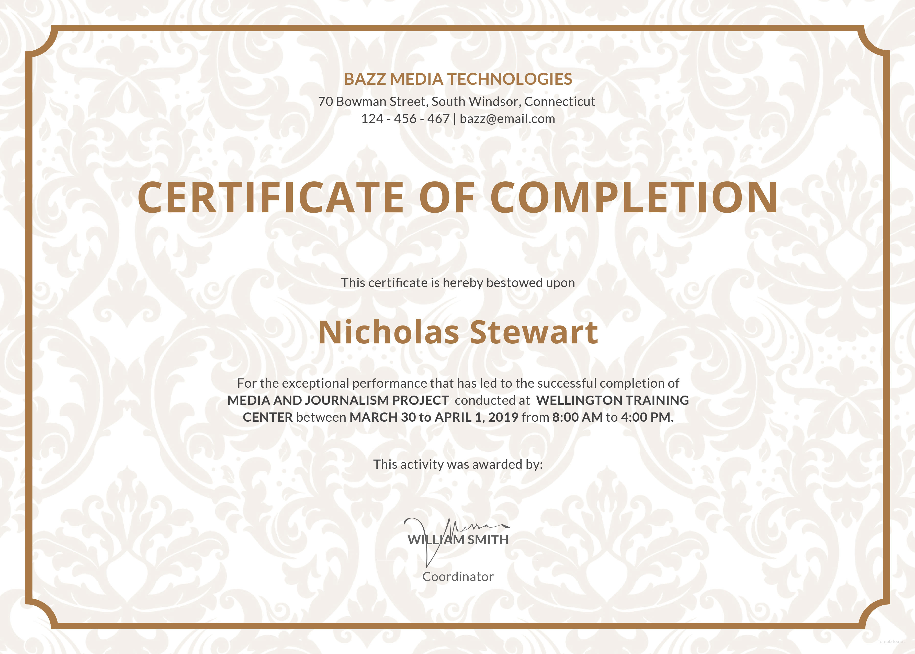 Project Completion Certificate Template