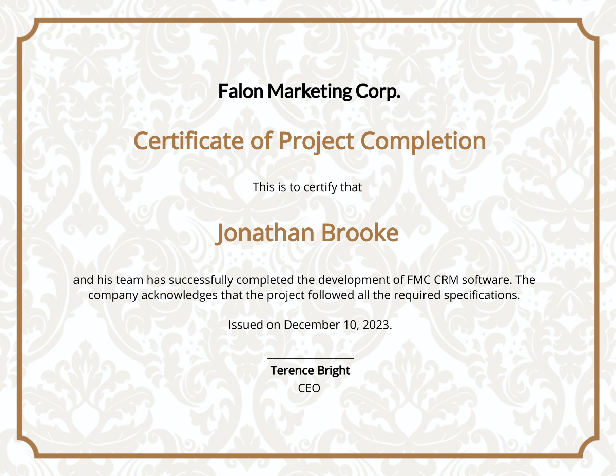 Project Completion Certificate Template