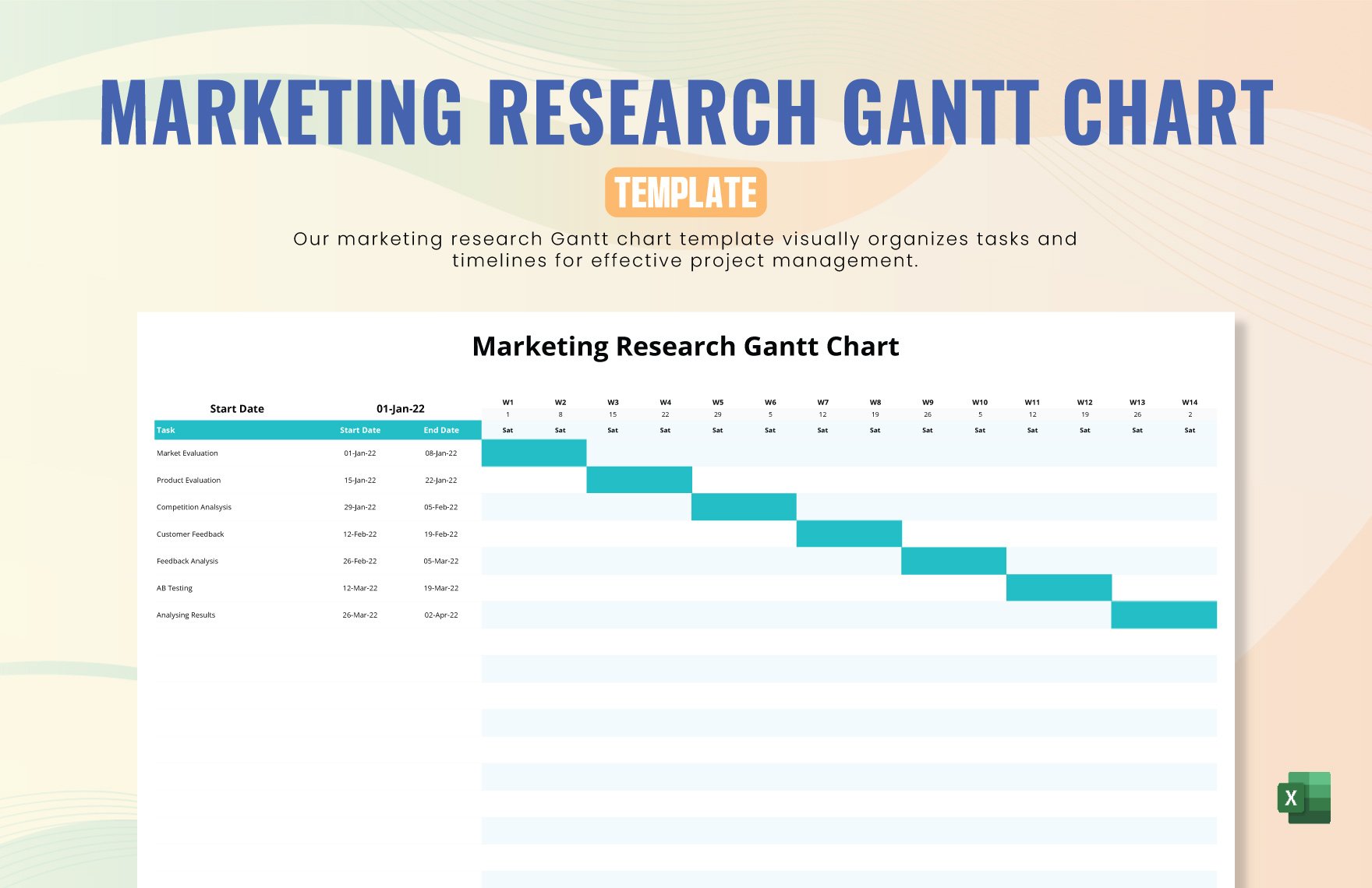 Marketing Research Gantt Chart Template in Excel