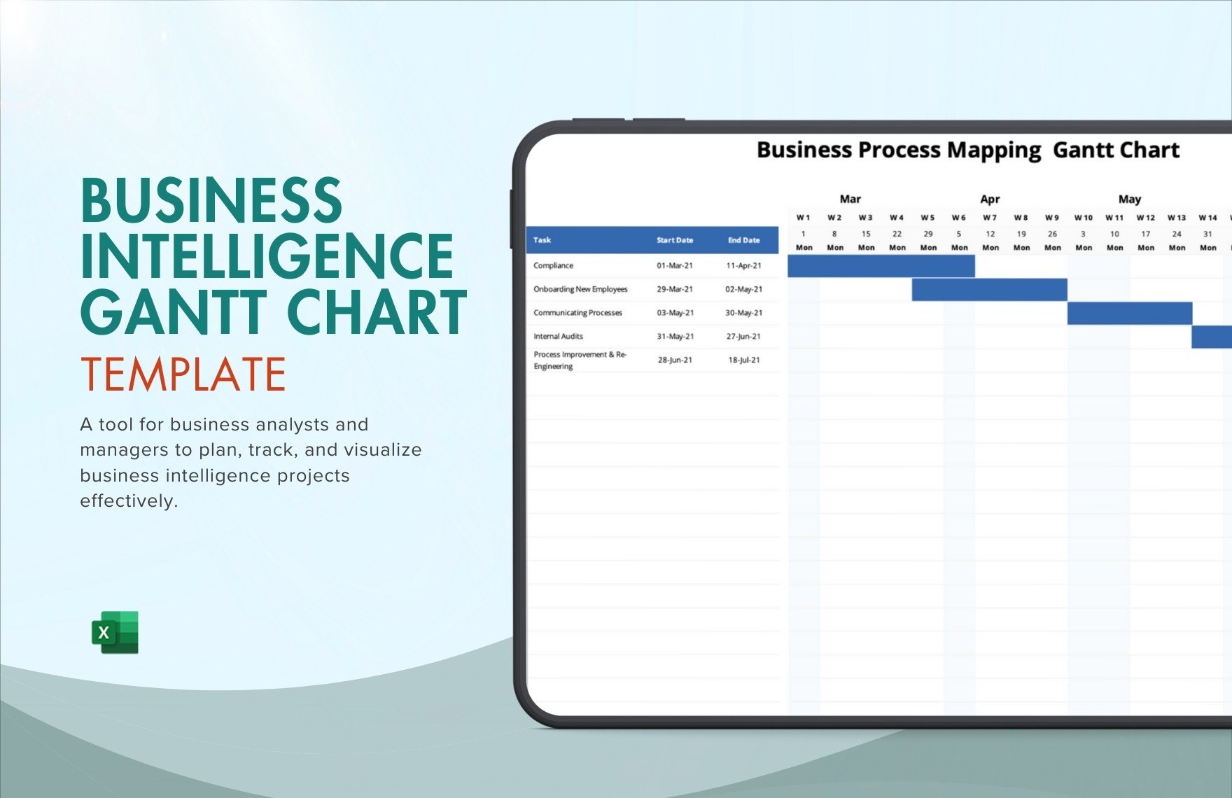 Business Intelligence Gantt Chart Template in Excel