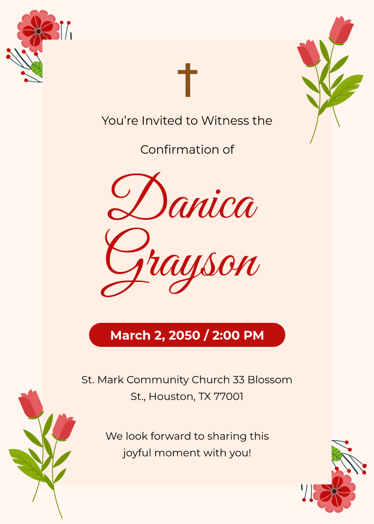 Free Wildflower Confirmation Invitation Template