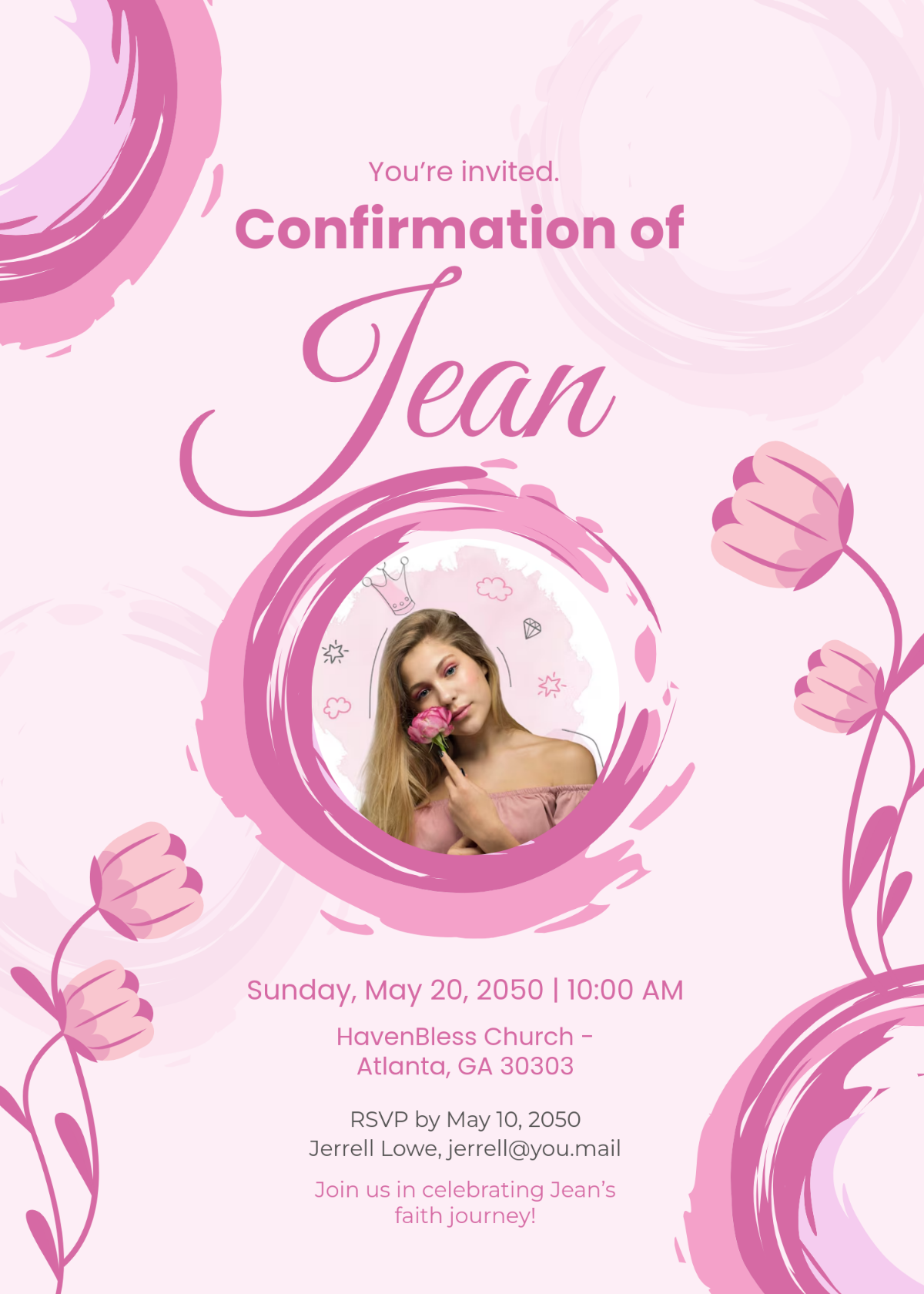 Free Pink Confirmation Invitation Template for Girls