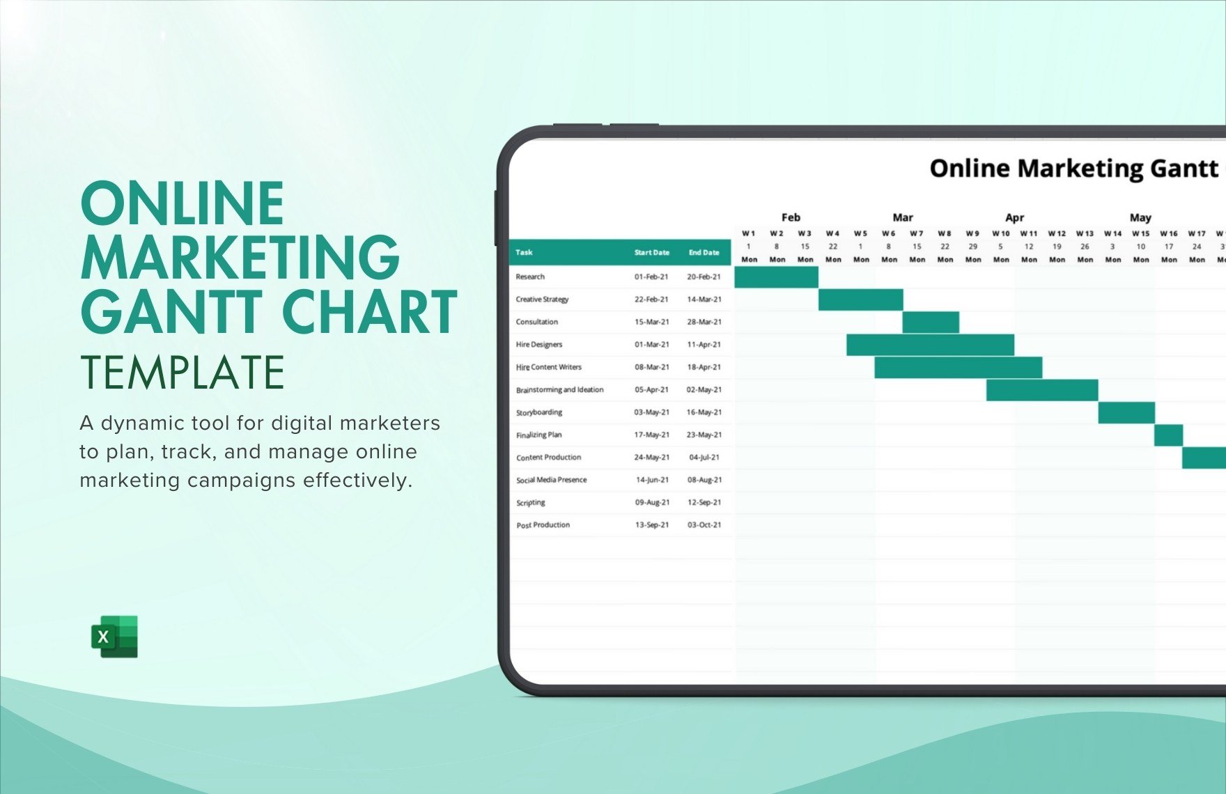 Online Marketing Gantt Chart Template in Excel