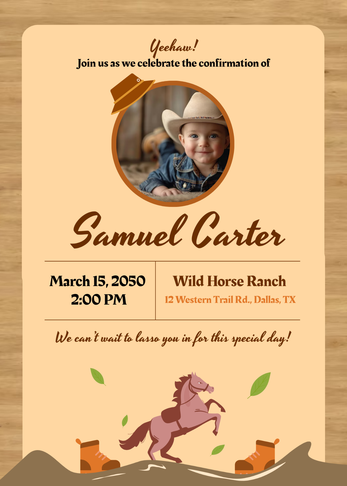 Free Western-Themed Confirmation Invitation Template