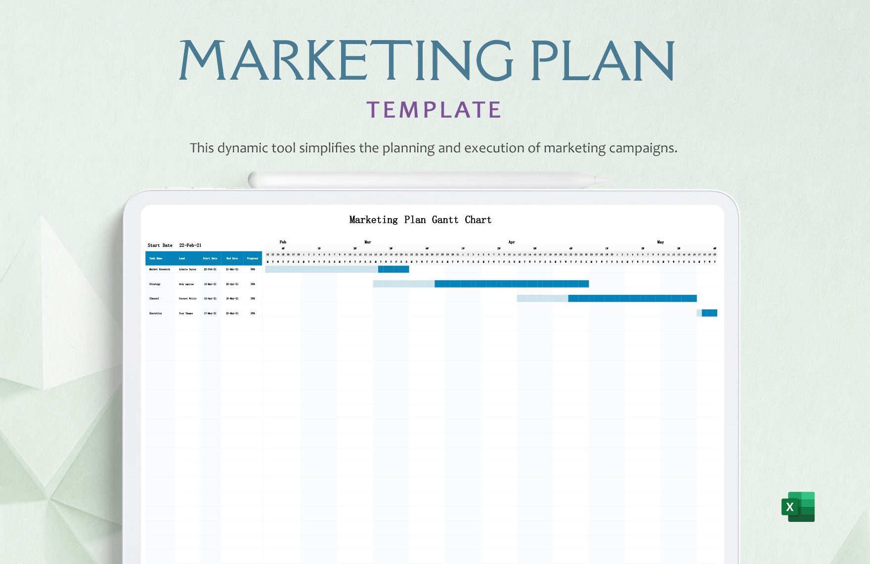 Marketing Plan Gantt Chart Template in Excel