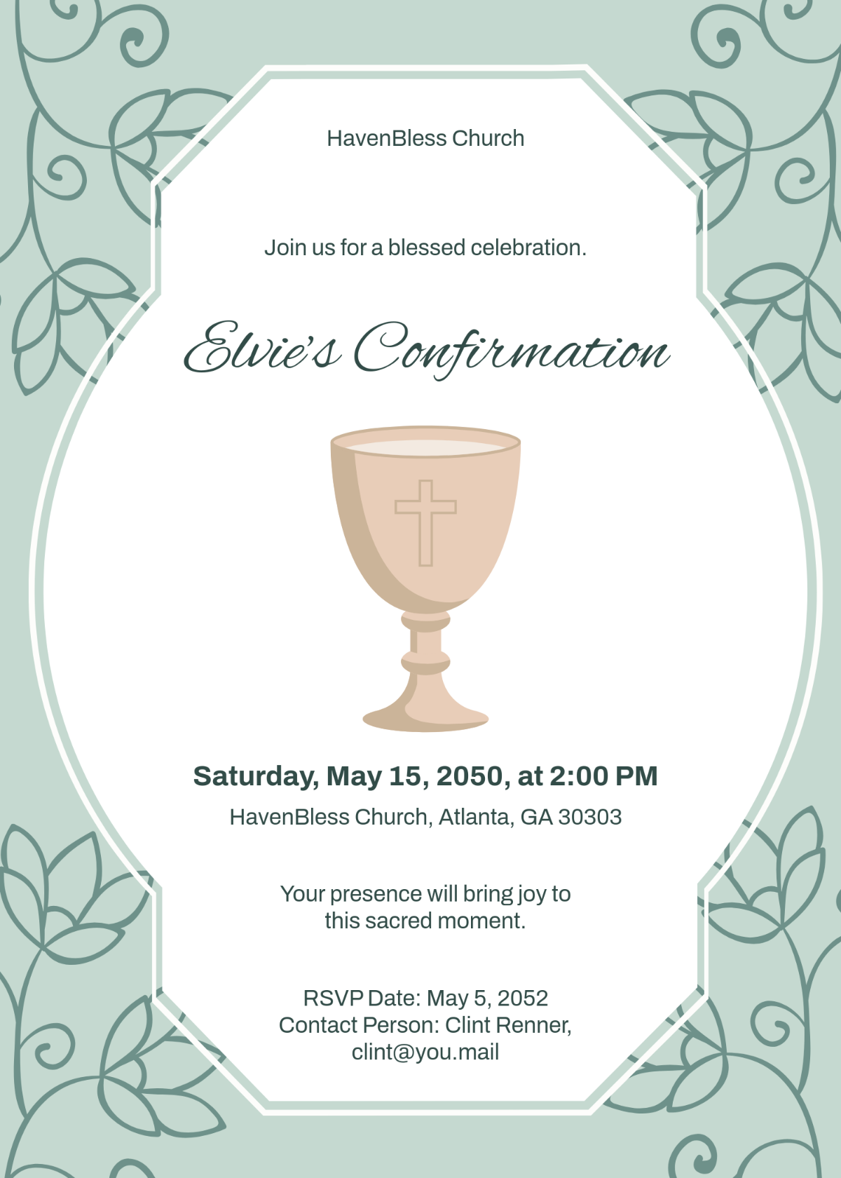 Free Elegant Prayer Confirmation Invitation Template