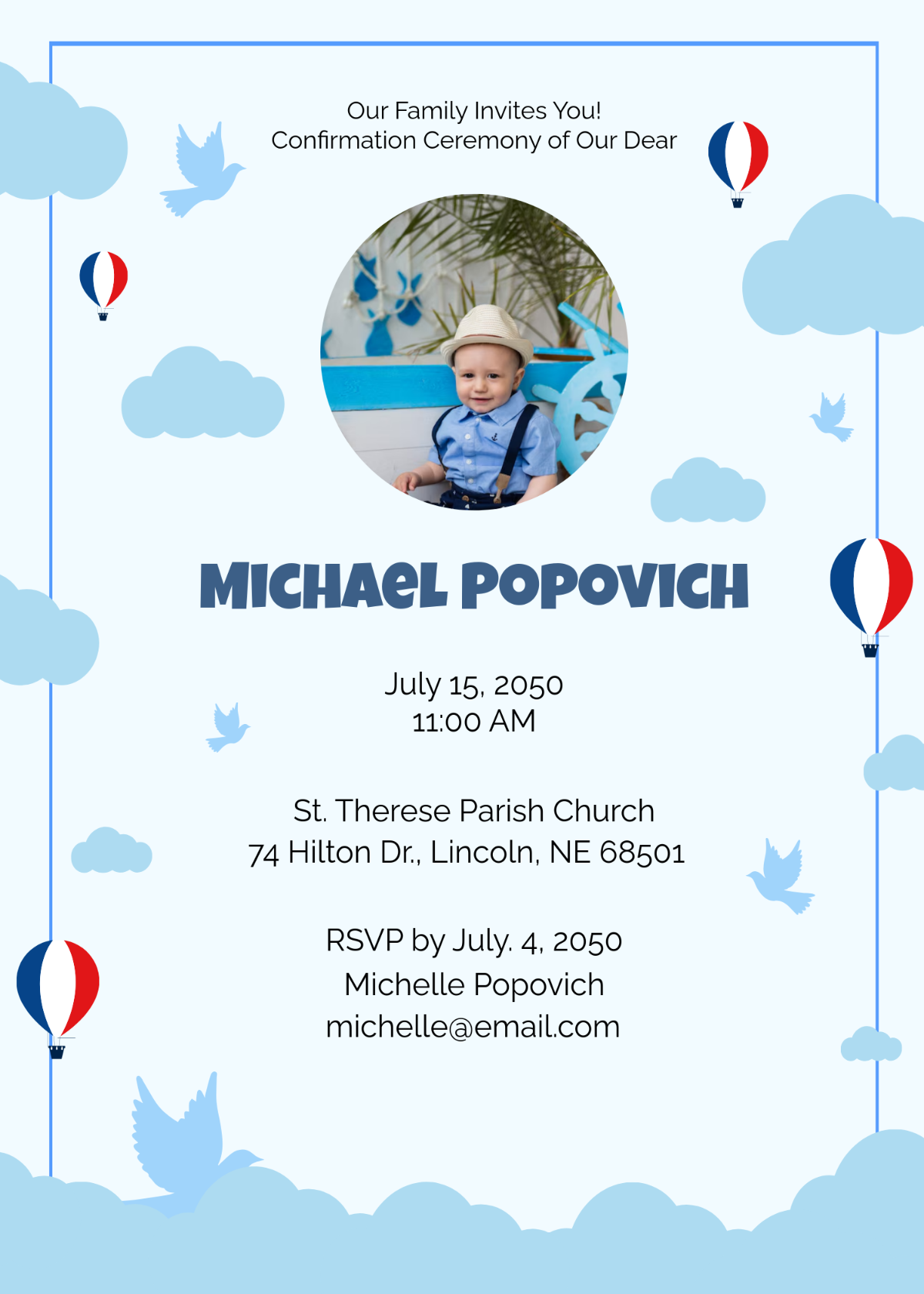 Free Creative Confirmation Invitation Template with Dove