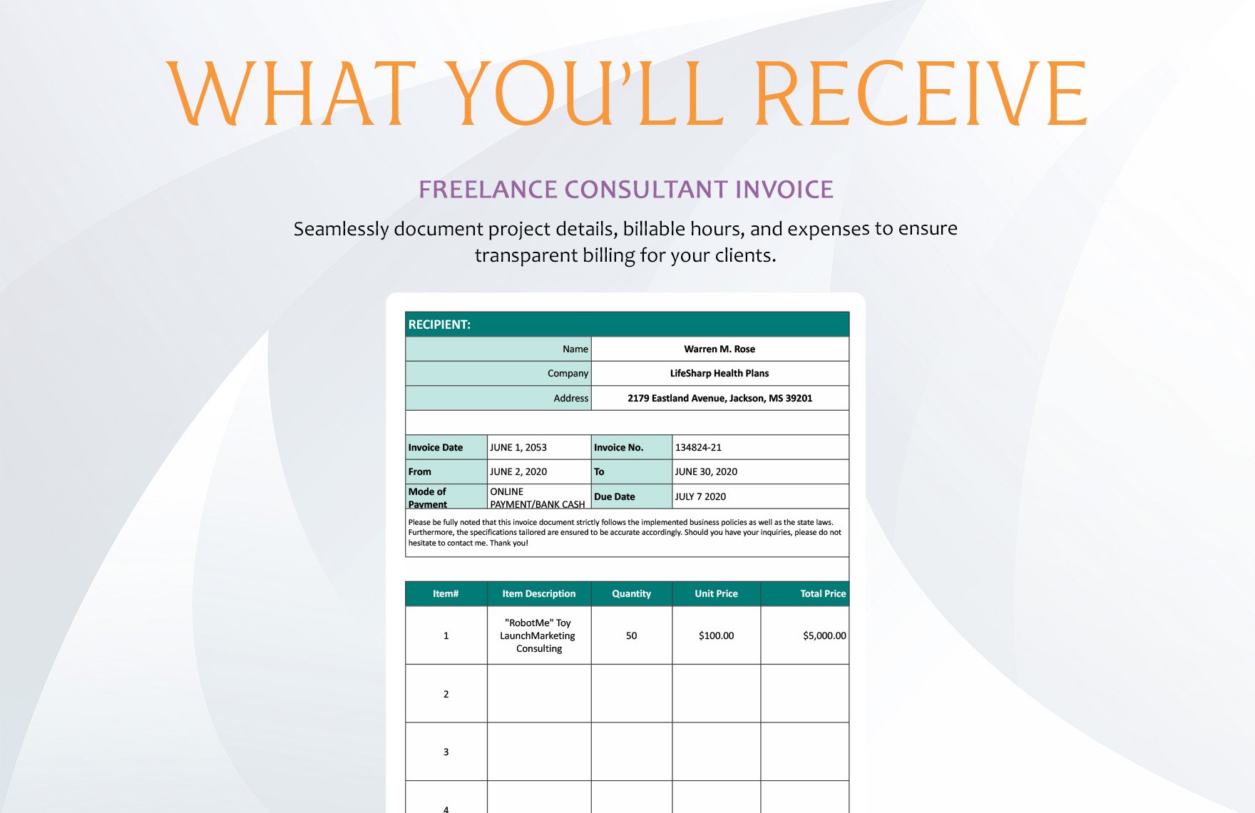Freelance Consultant Invoice Template