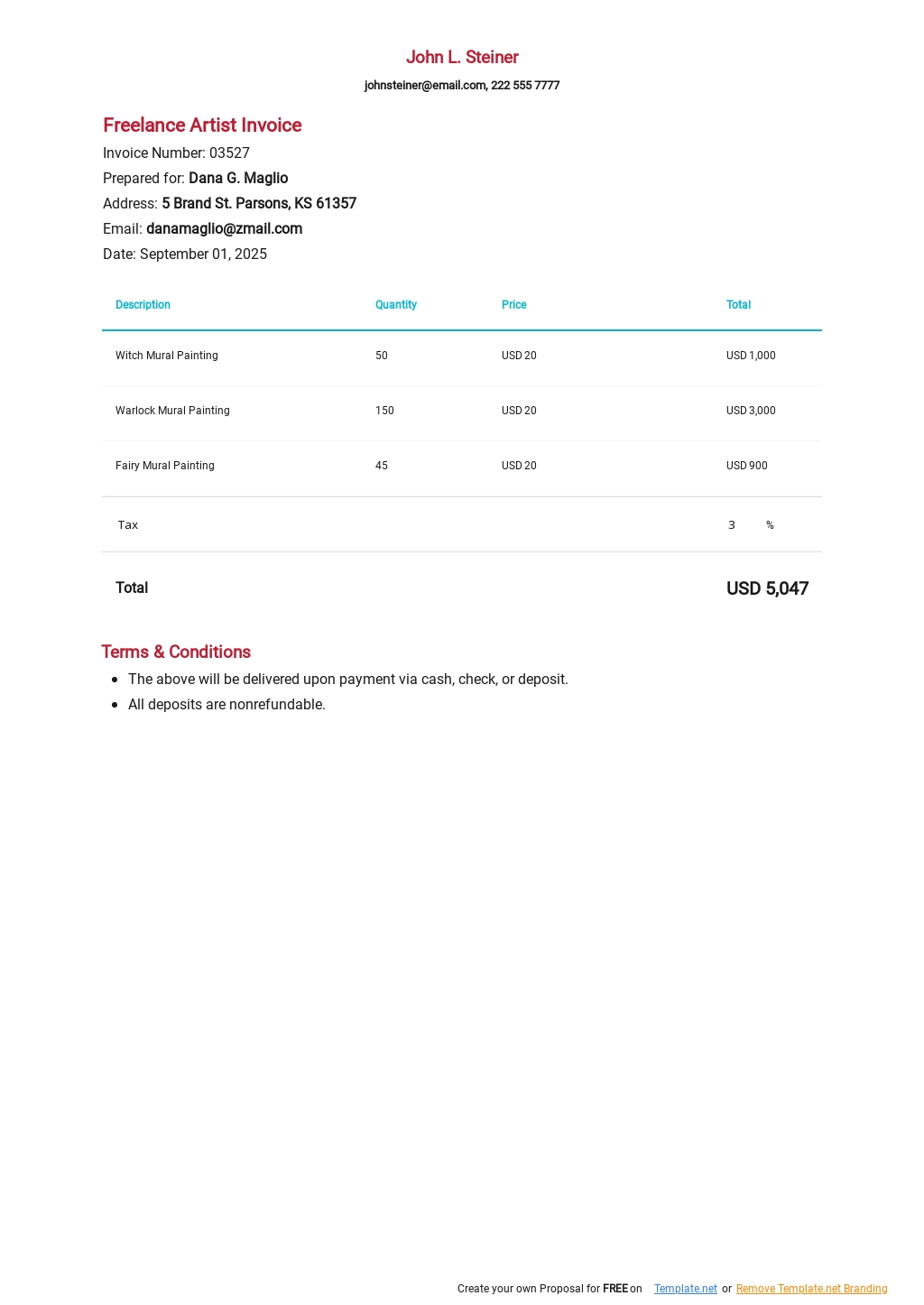 Freelance Artist Invoice Template Free Pdf Google Docs Google Sheets Excel Word Template Net