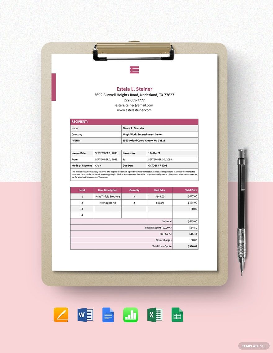 Freelance Design Invoice Template