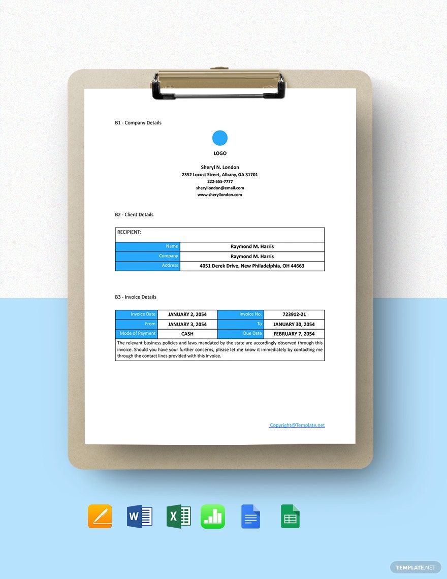 Free Blank Freelance Invoice Template in Word, Google Docs, Excel, Google Sheets, Apple Pages, Apple Numbers