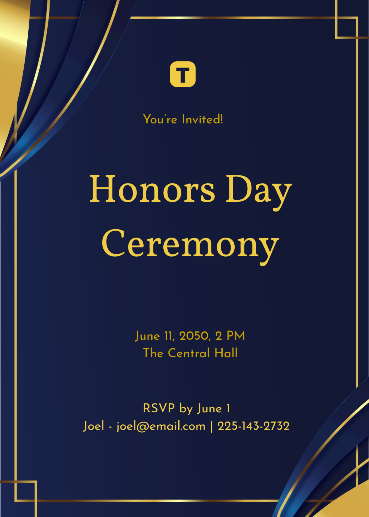 Free Blue And Gold School Invitation Template