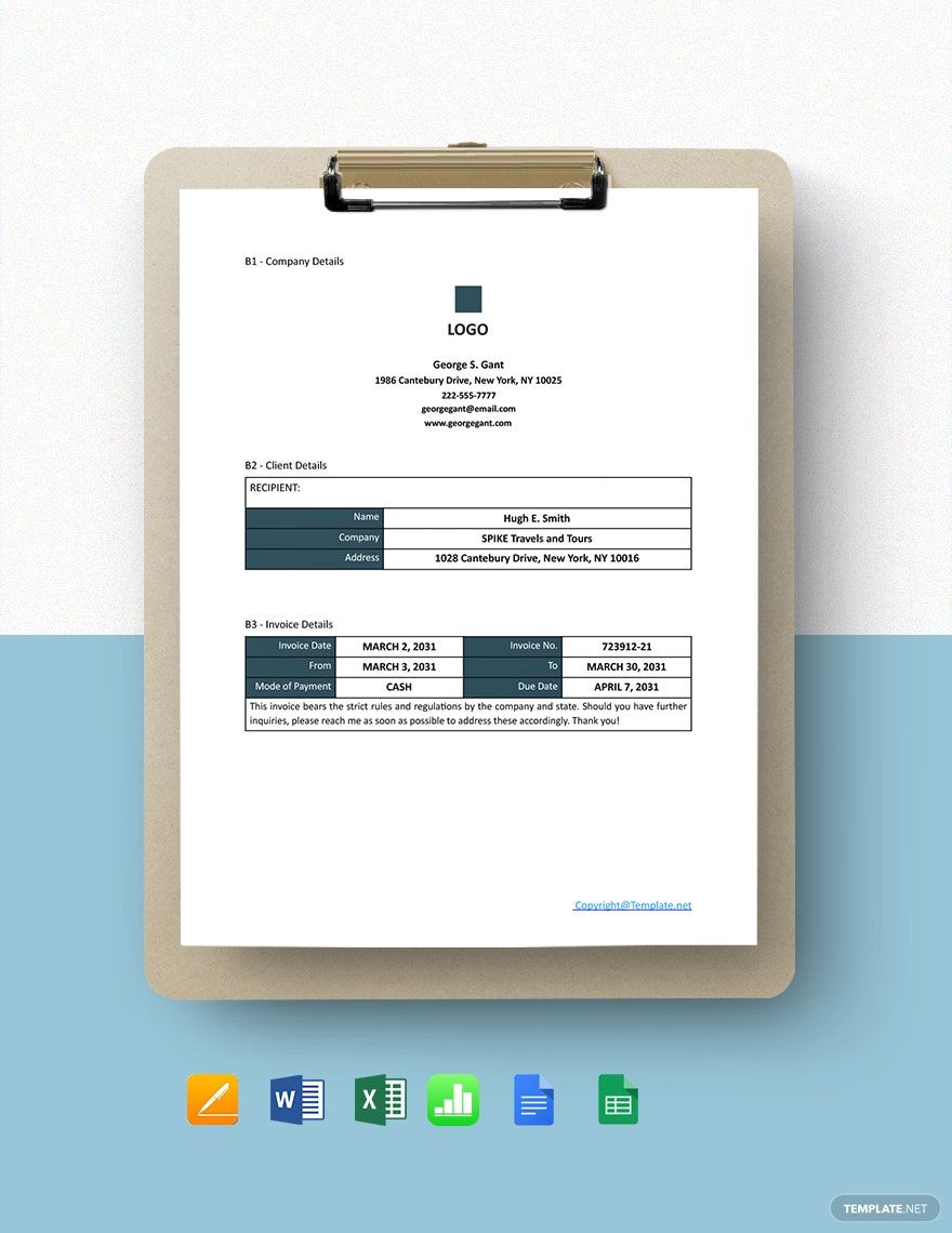 Sample Freelance Invoice Template in Word, Google Docs, Excel, Google Sheets, Apple Pages, Apple Numbers