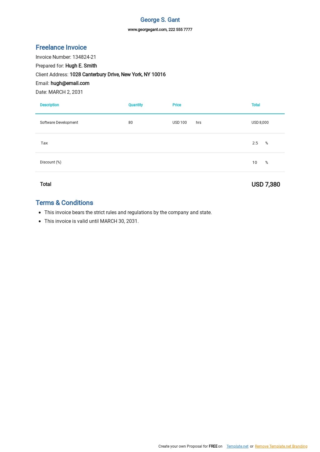 Freelance Invoice Form Template in Google Docs, Google Sheets, Excel