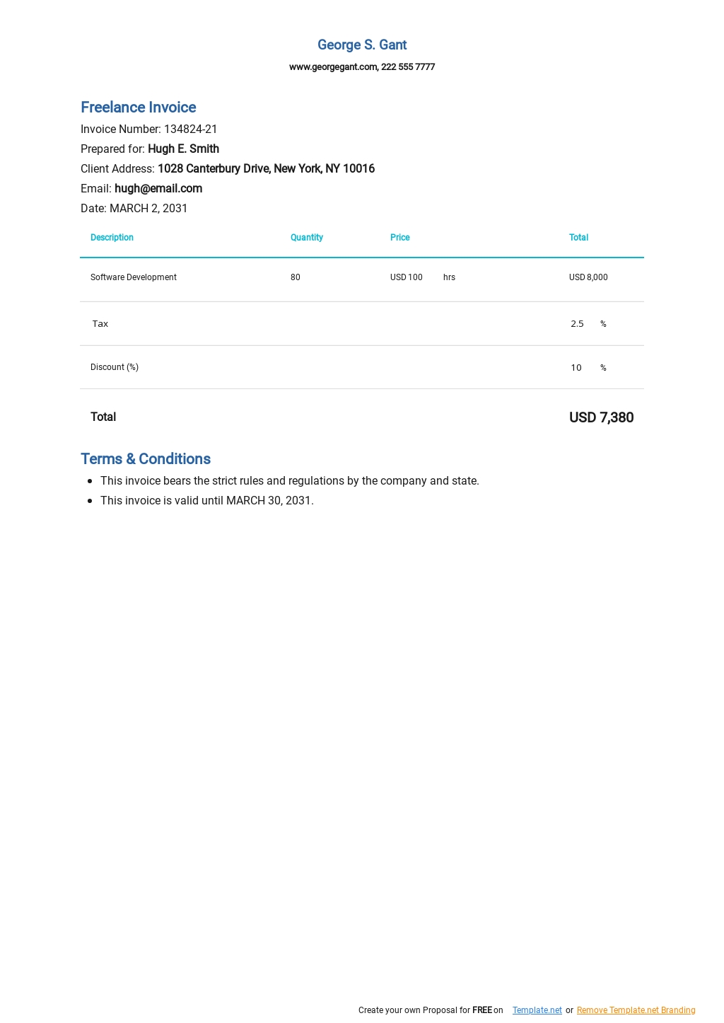 Free Sample Freelance Invoice Template