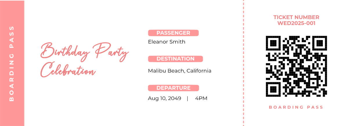 Free Pink Boarding Pass Invitation Template for Girls to Edit Online