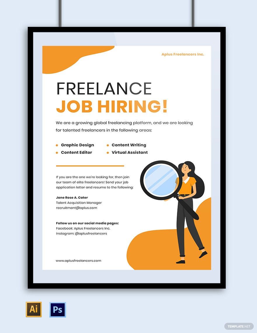 Freelance Job Poster Template in Illustrator, PSD