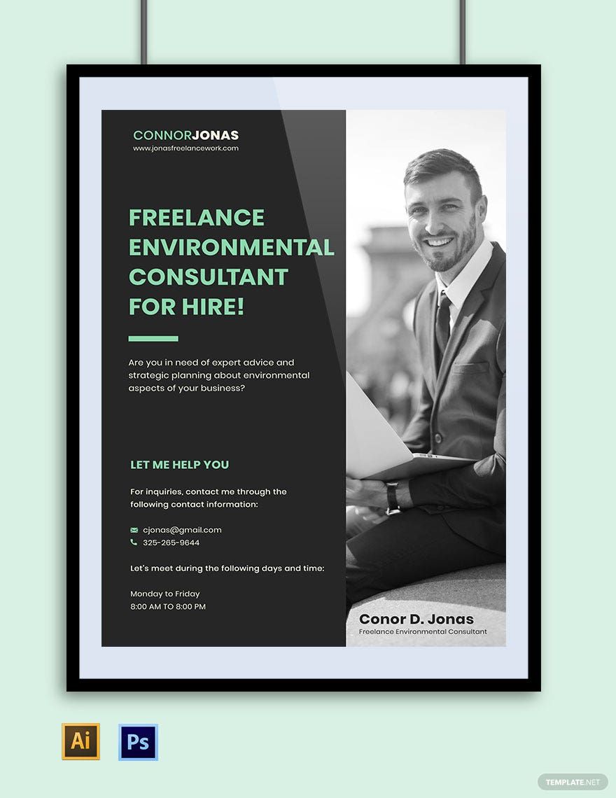 Freelancer For Hire Poster Template in Illustrator, PSD