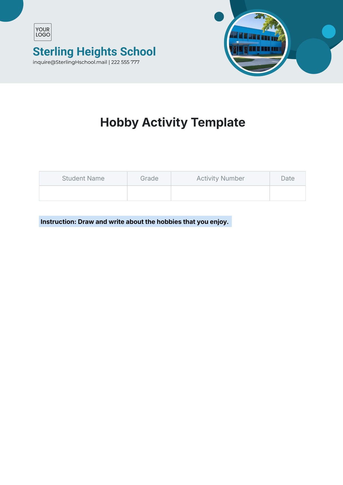 Hobby Activity Template